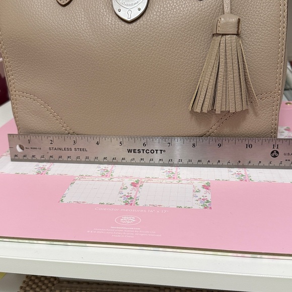 Ralph Lauren Taupe Leather Satchel Handbag with Tassel - Picture 10 of 12